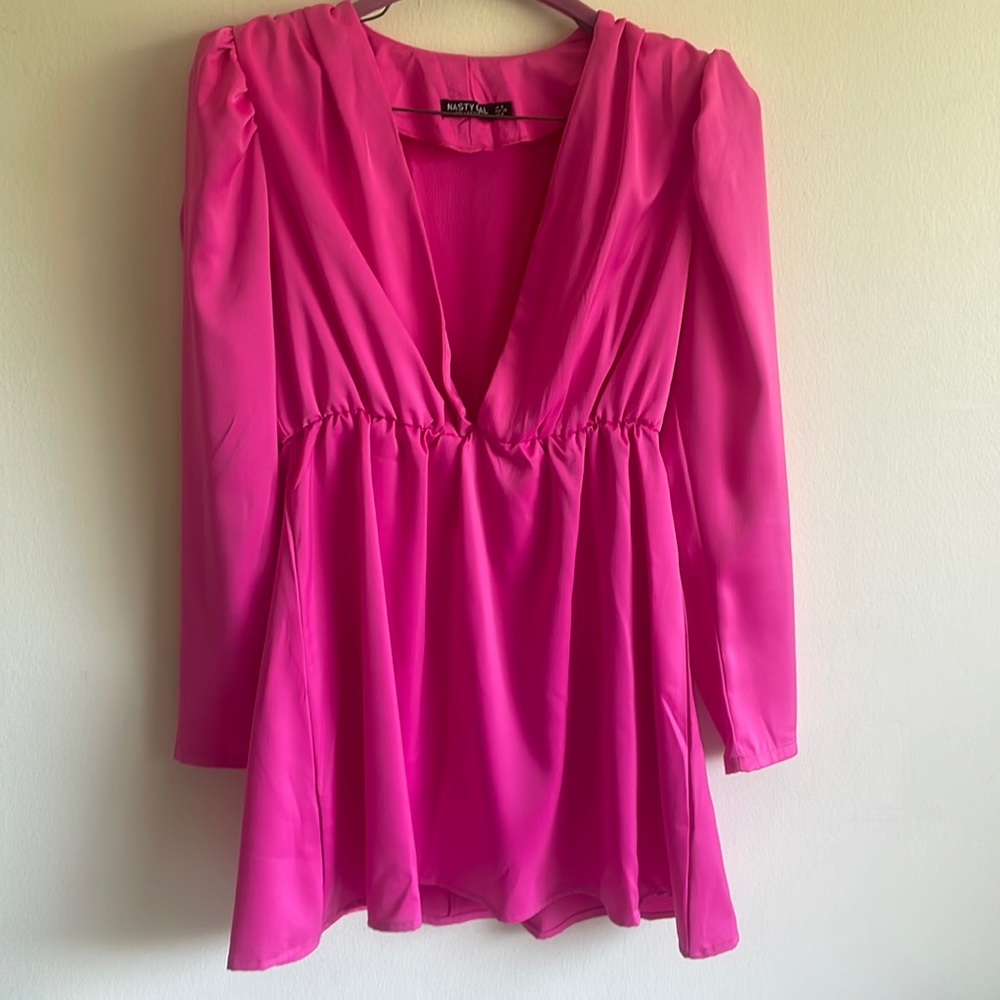 Nasty Gal satin hot pink dress